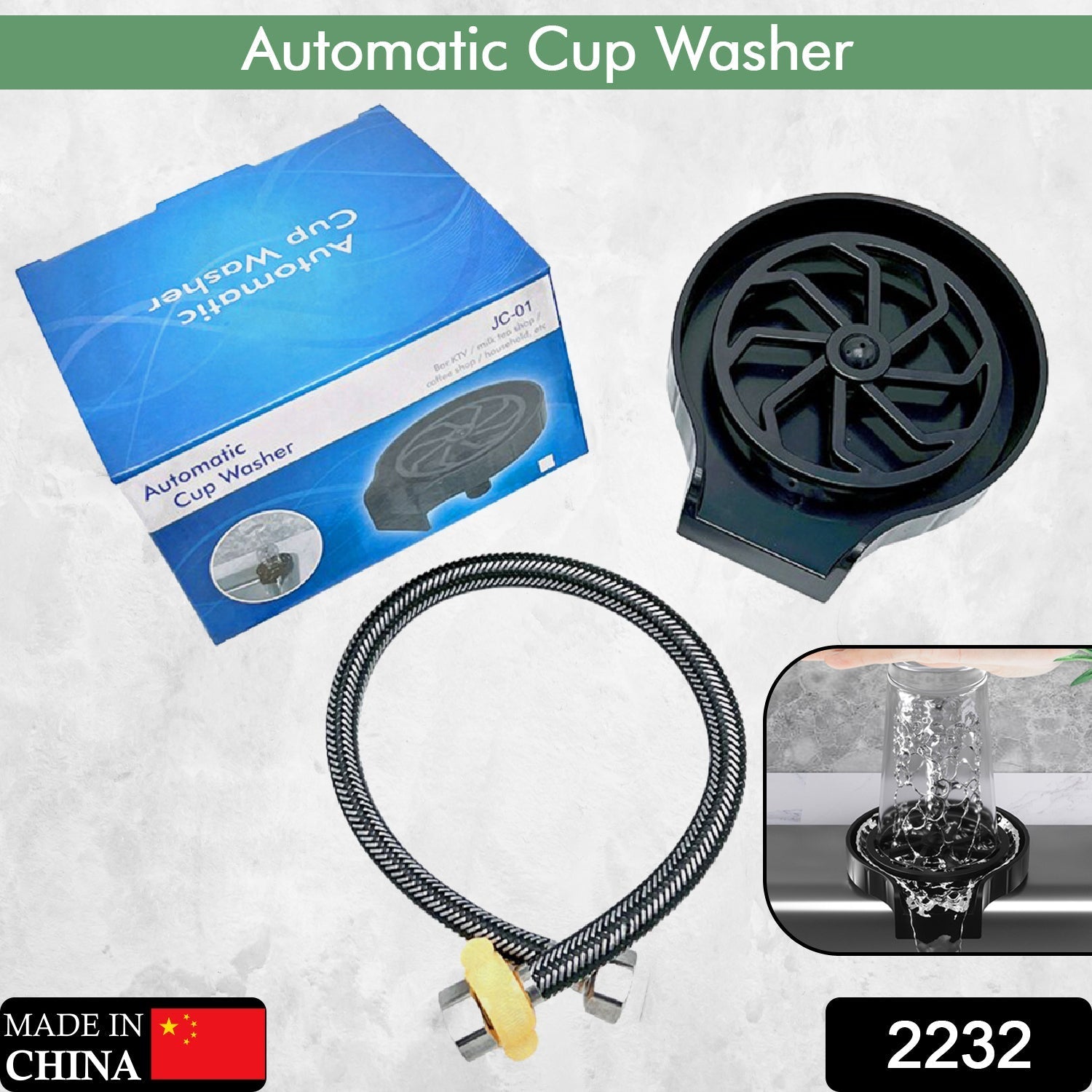 2232 Automatic Cup Washer or Glass Rinser for Kitchen Sink, Black Kitchen Sink Cleaning Spray Cup Washer, Bar Glass Washer. 