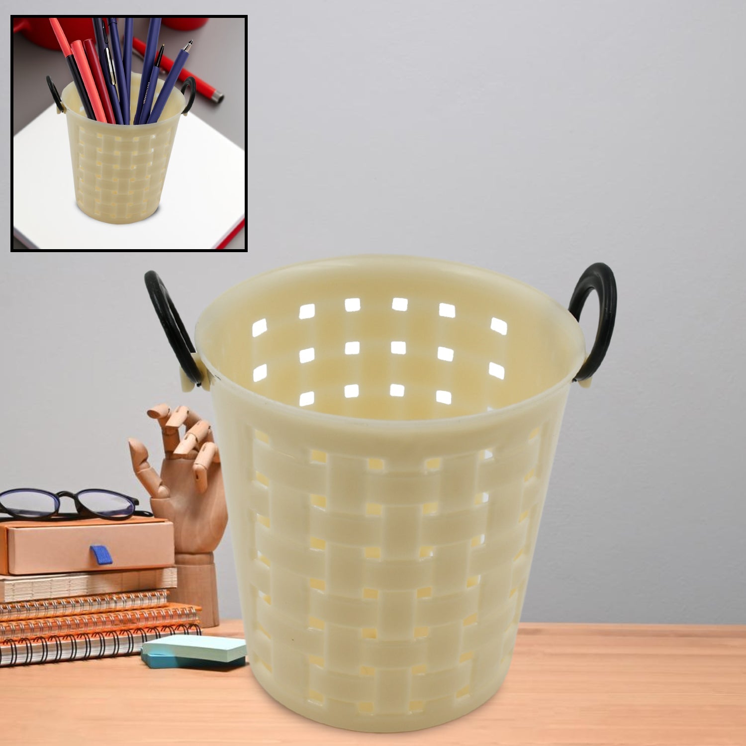 17557 Multifunctional Plastic Round Multi-Purpose Toothpaste Stationary Pen Pencil Holder, Mini Desk Office Desktop Stationery Organizer Bathroom Shelves for Adults  (1 Pc)