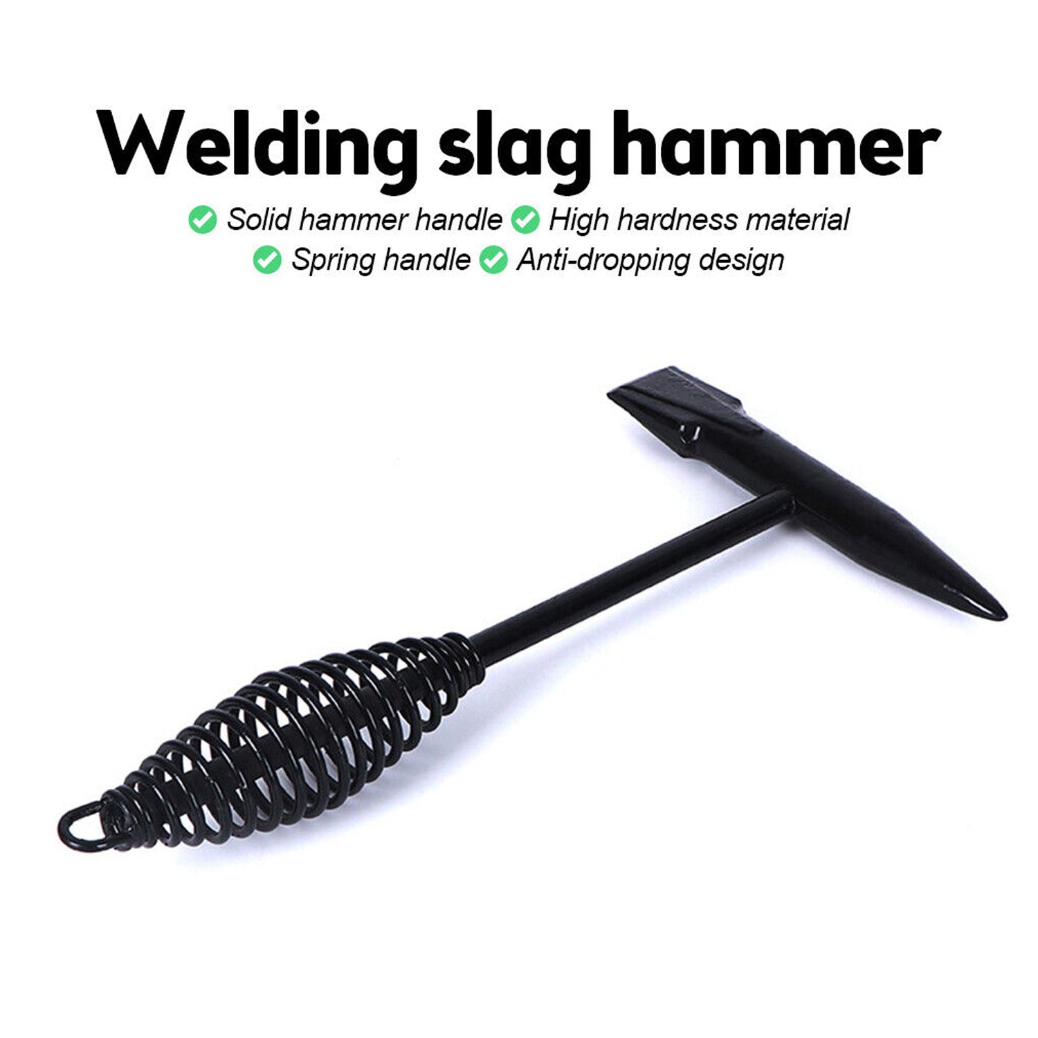 0482 Welding Slag Removal Tool  Chipping Hammer with Coil Spring Handle, Mufti Functional for Cleaning Removing Slag Industrial Weld Slag Spatter Removal Tool Welding Hammer, for Machinery Electrician (1 Pc )