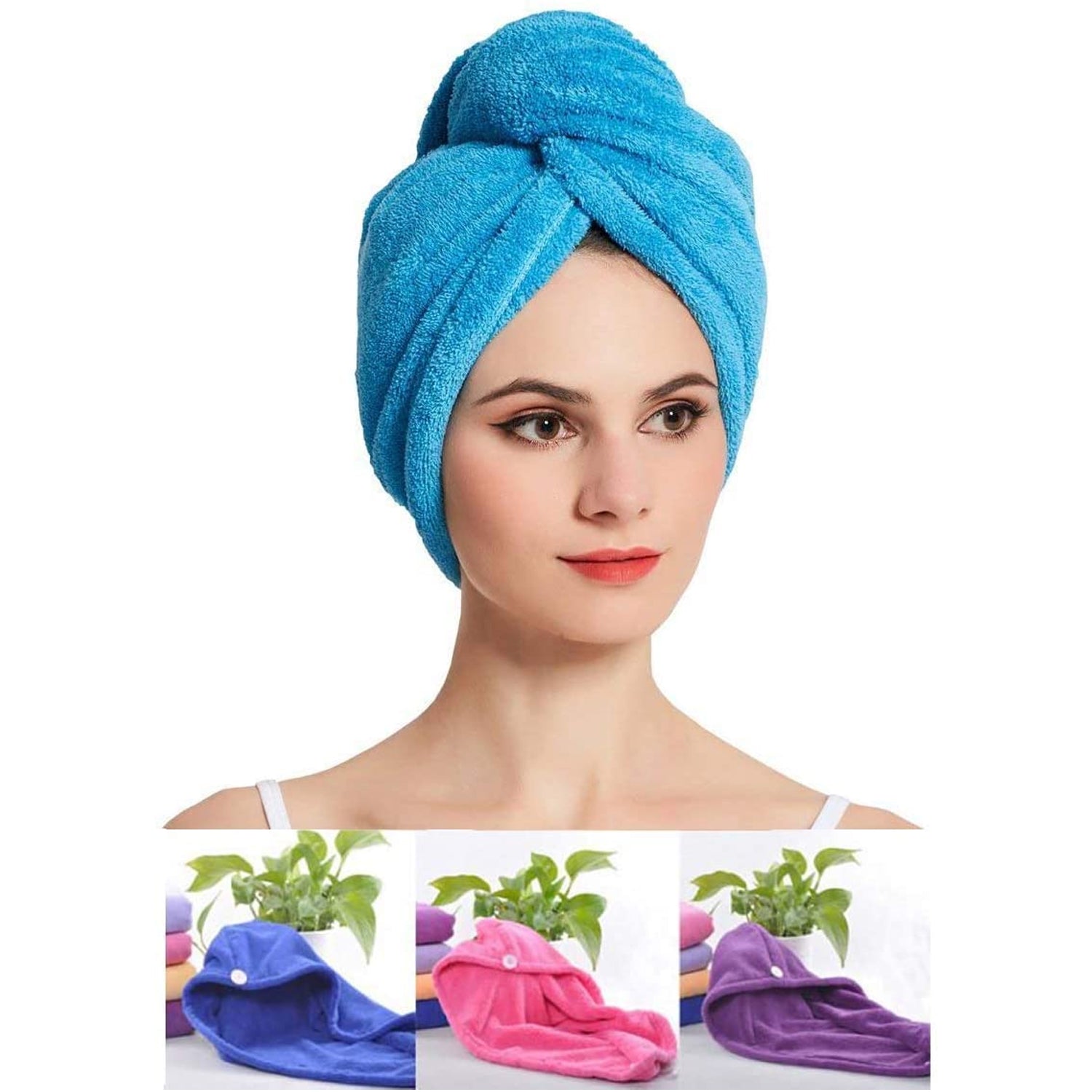 12600  Microfiber Hair Wrap Towel Cap, Quick Turban Hair-Drying Absorbent Microfiber Towel / Dry Shower Caps (1 Pc)