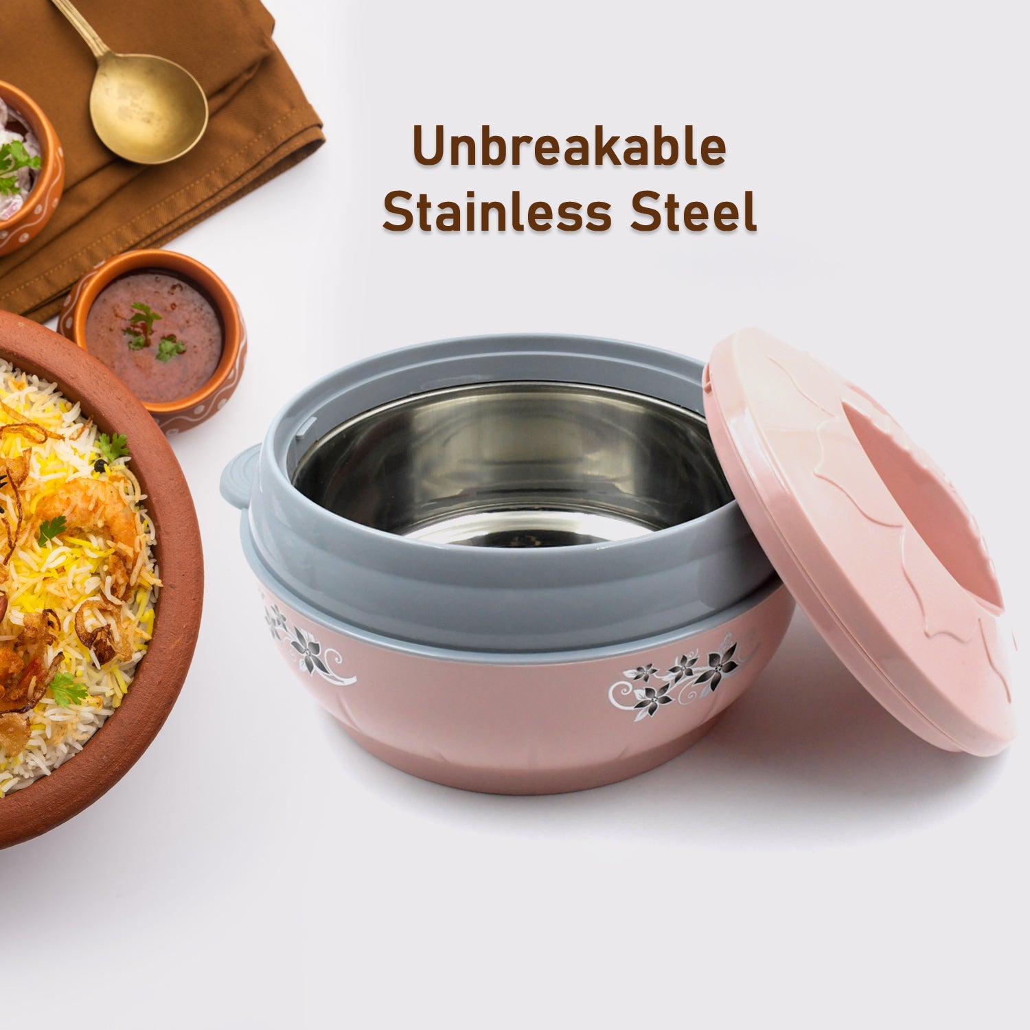 5788 High Quality Steel Casserole Box for Food Searving Inner Steel Insulated Casserole Hot Pot Flowers Printed Chapati Box for Roti Kitchen (Approx 4500 ml)