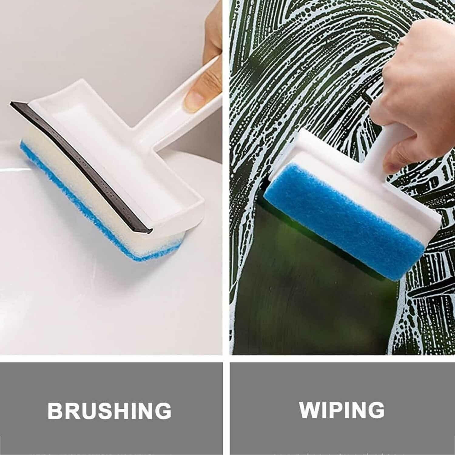 7602 2 in 1 Glass Wiper Cleaning Brush Mirror Grout Tile Cleaner Washing Pot Brush Double-Sided Glass Wipe Bathroom Wiper Window Glass Wiper