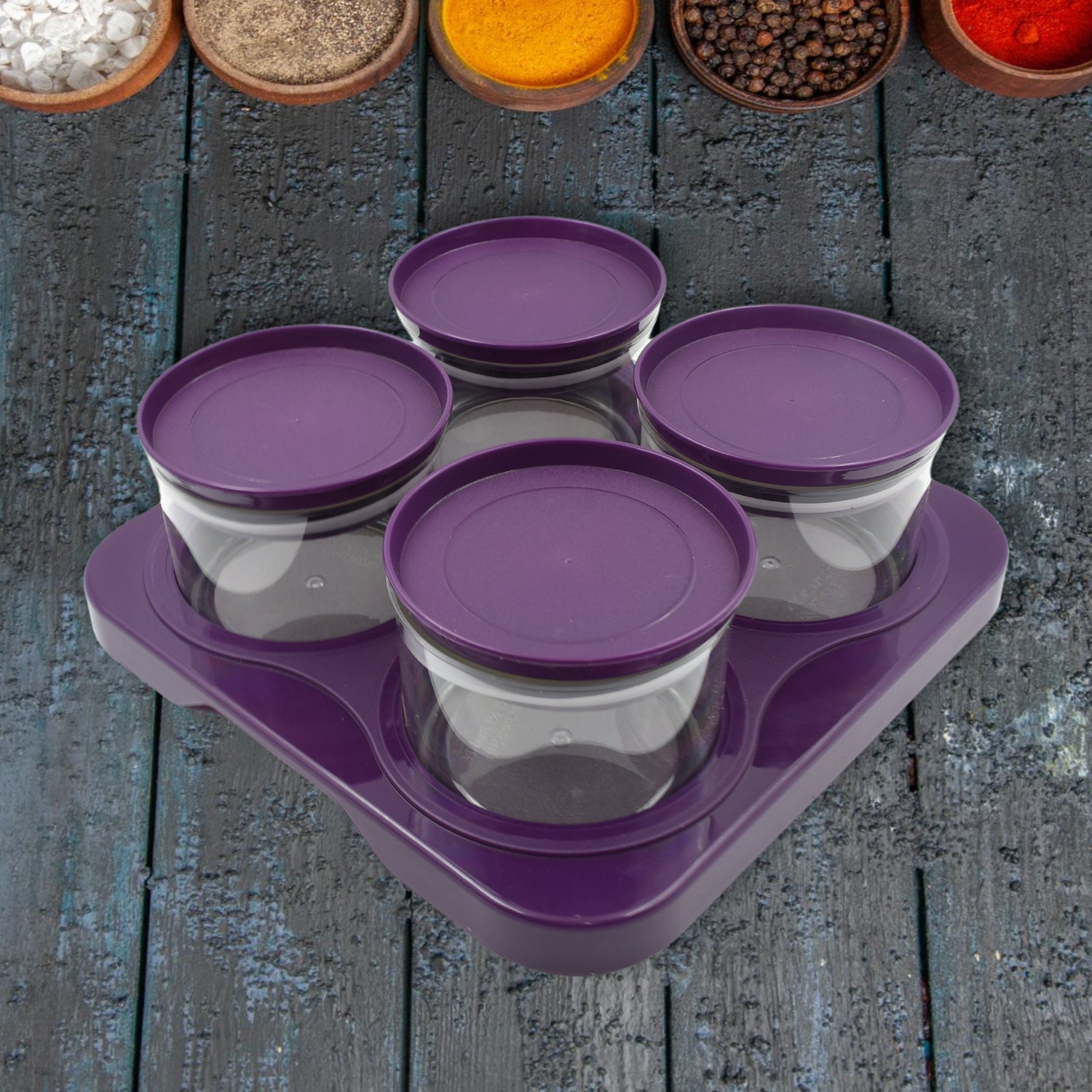 5550 Airtight Plastic 4 Pc Storage Container Set, With Tray Dry Fruit Plastic Storage Container Tray Set With Lid & Serving Tray For Kitchen