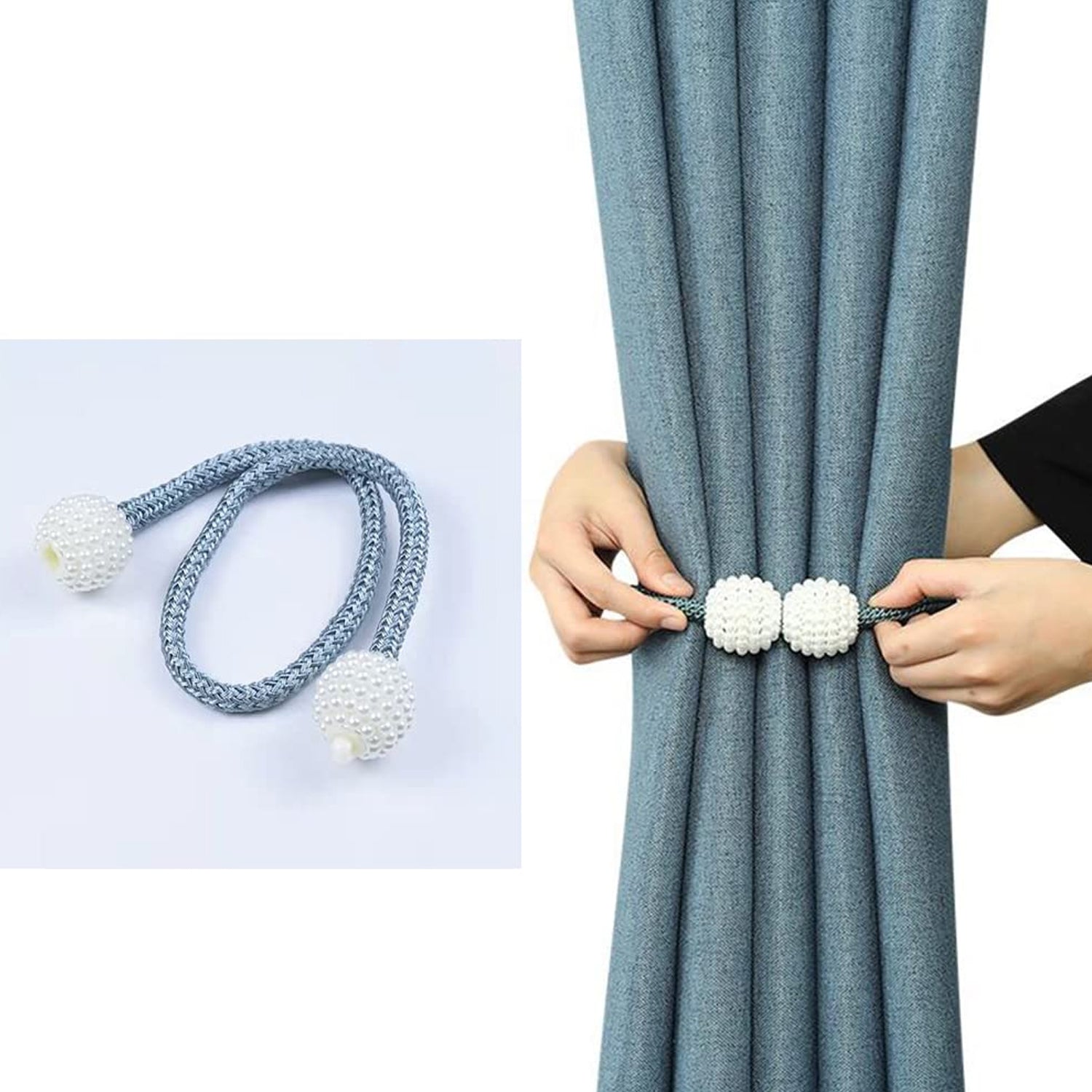 6493 Home Magnetic Curtain Tiebacks, Straps, Buckle, Clips Rope Straps Window Curtain Bracket Decoration, Pearl Decorative Rope Holdback Holder for Window (2 Pc)