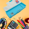 4260 Art & Stationery Cartoon Multi-functional Geometry Box for Boys with Inbuilt Calculator, 2 Sides Open and Double Sharpener Stationery Kit Pencil Box for Boys Art Plastic Pencil Box  for Girls and Boys