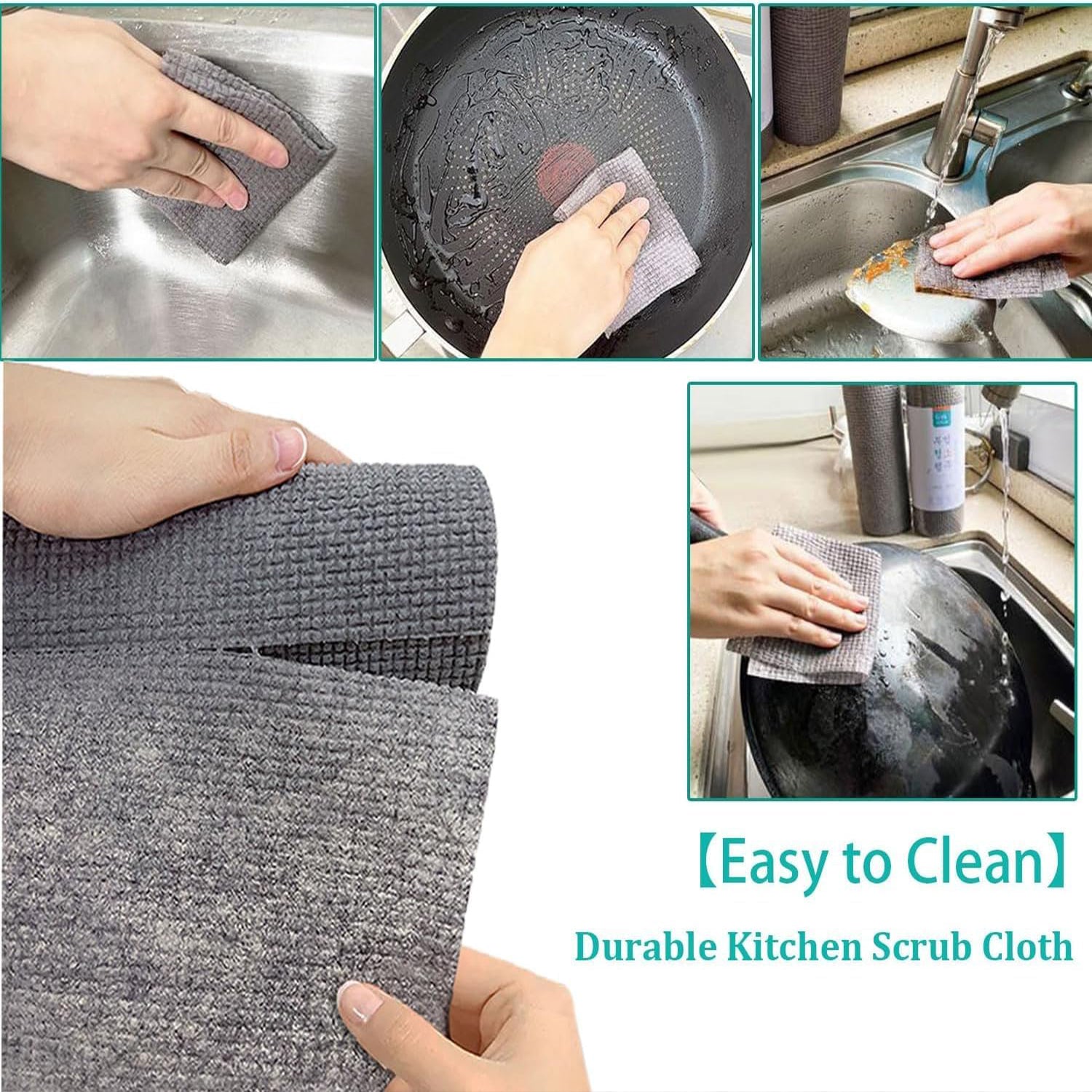 8190 Durable Kitchen Scrub Cloth, Microfiber Cleaning Cloth Roll, Kitchen Wear-Resistant Cloth 20×22cm, Multipurpose Cleaning Cloths for Kitchen (1pc)