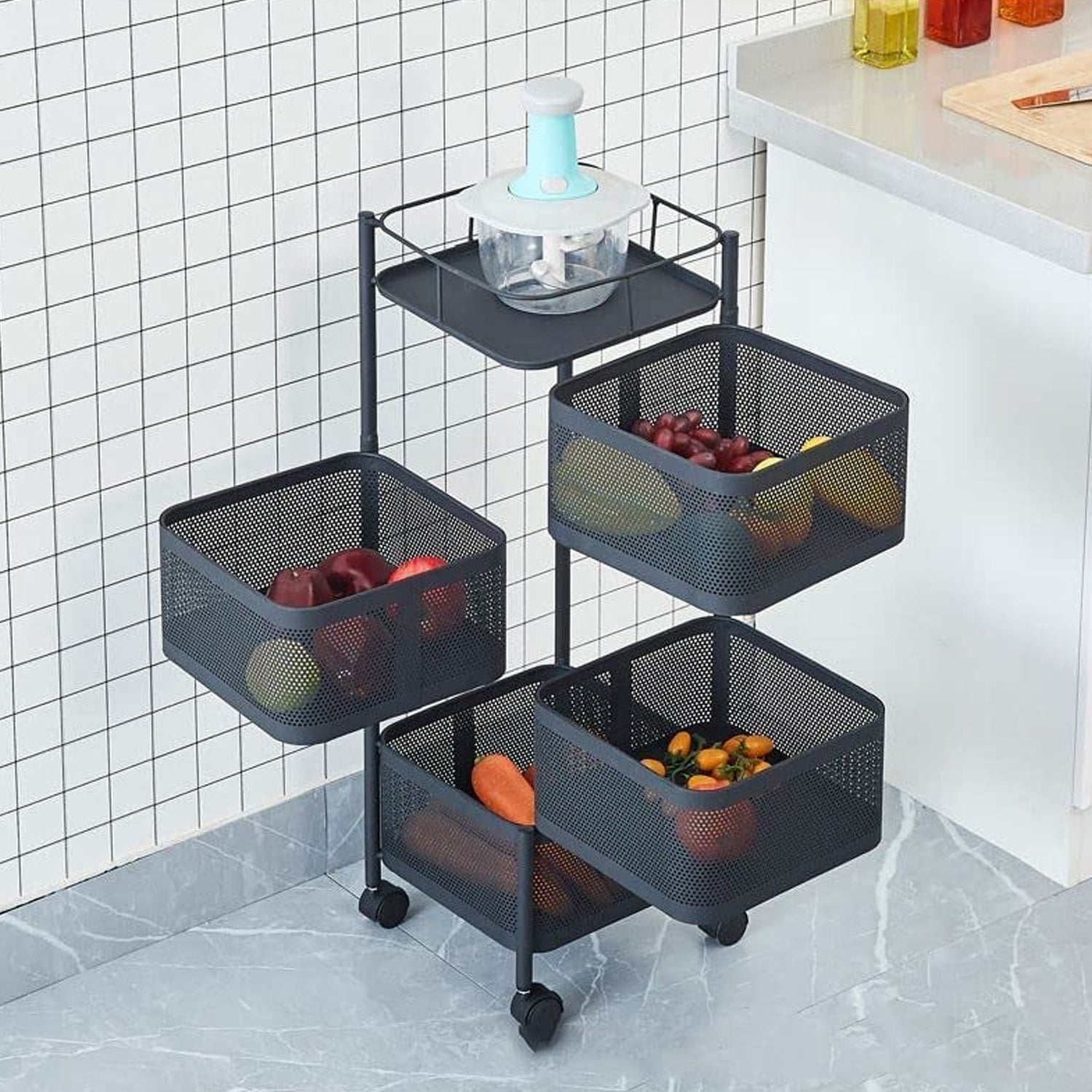 Metal High Qaulity Kitchen Trolley Kitchen Organizer Items and Kitchen Accessories Items for Kitchen Rack Square Design for Fruits & Vegetable Onion Storage Kitchen Trolley with Wheels (4 Layer / 3 Layer)