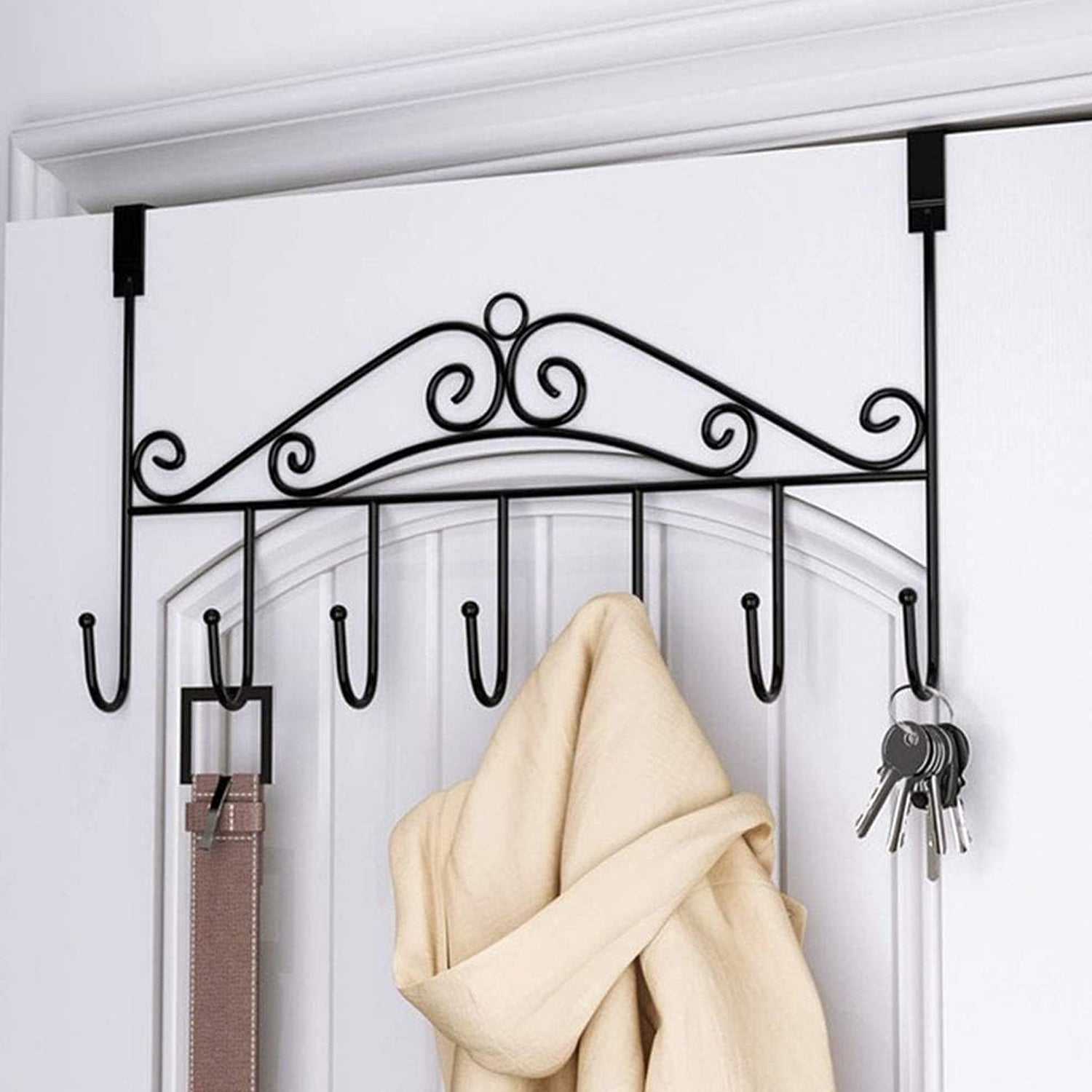 9383 Over The Door Hanger Rack 7 Hooks Decorative Ognazier Hook Rack Stylish Door Hanger Door Hook Hangers with 7 Hooks,Metal Hanging Rack for Home Office Use