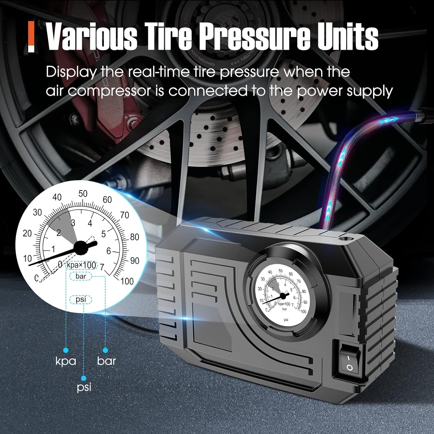 7586 Tire Inflator Portable Air Compressor 12V Small Air Pump for Car Tires Bicycle Balloons, Cars, Bike, Bicycles and Other Inflatables with LED Light (12V)