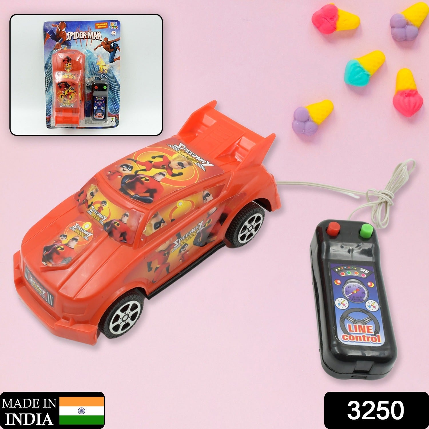 3250 Cartoon Printed wire remote control cars toys, sports car for kids, for Play for Children ( Battery Not Included / 1 Pc )