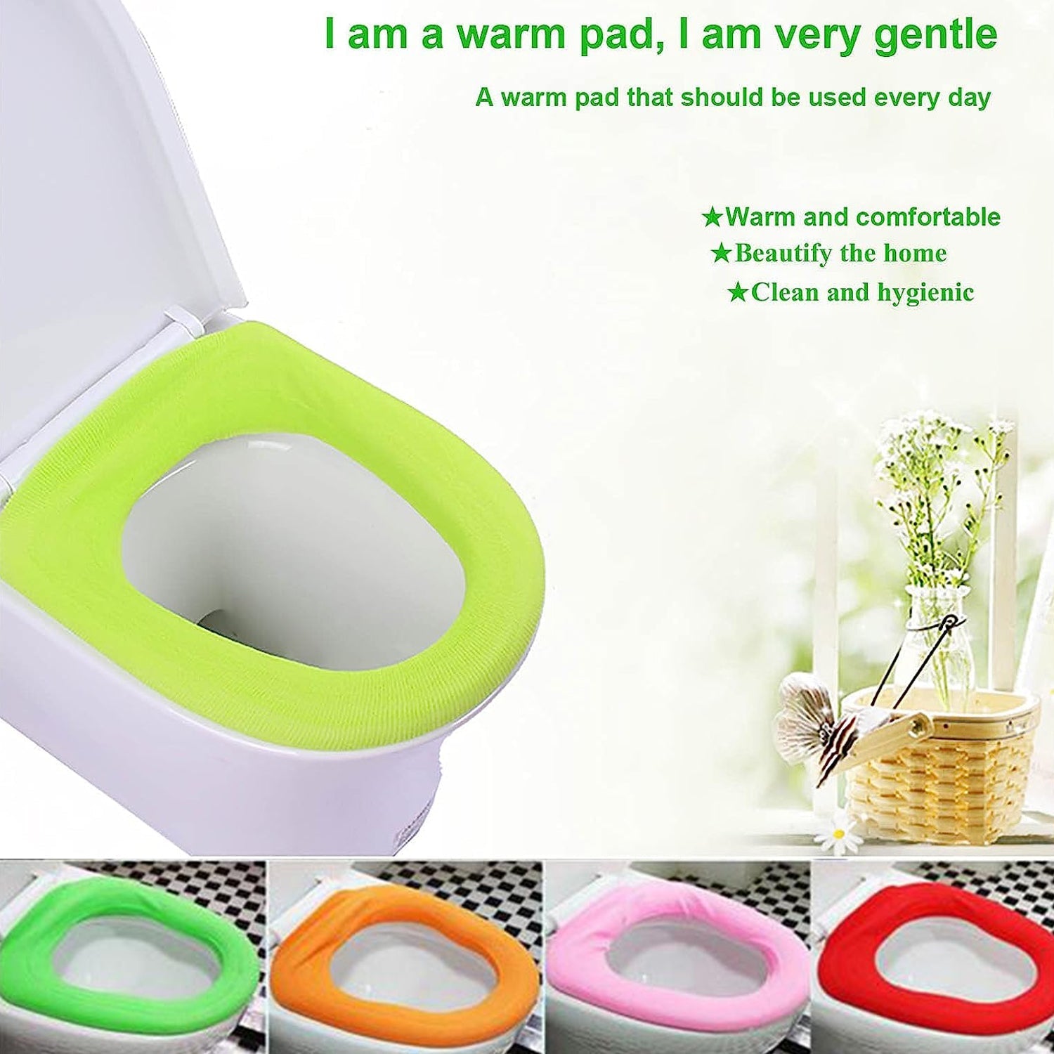 4768 Bathroom Soft Thicker Warmer Stretchable Washable Cloth Toilet Seat Cover Pads (1pc)