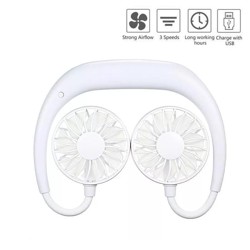 0875 Portable USB Battery Rechargeable Mini Fan - Headphone Design Wearable Neckband Fan