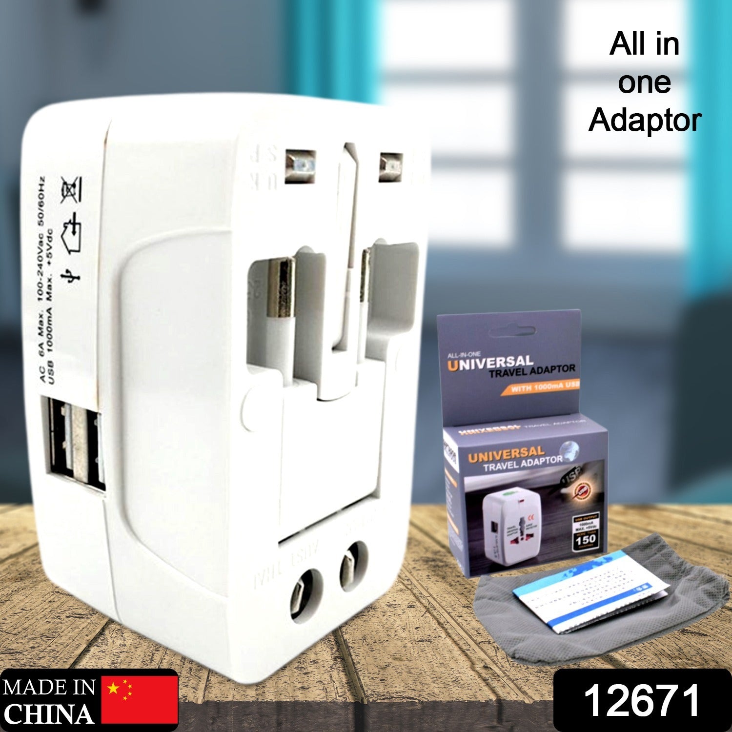 12671 All-in-One Universal Worldwide Travelling AC Adaptor Plug (AU / UK / US / EU) International Power Charger Electric USB Power Plug Socket Adapter Converter (1 Pc)