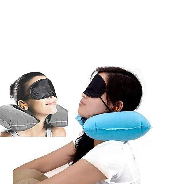 505 -3-in-1 Air Travel Kit with Pillow, Ear Buds & Eye Mask Gharbaar Store WITH BZ LOGO