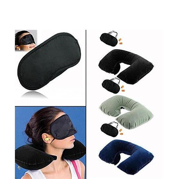 505 -3-in-1 Air Travel Kit with Pillow, Ear Buds & Eye Mask Gharbaar Store WITH BZ LOGO