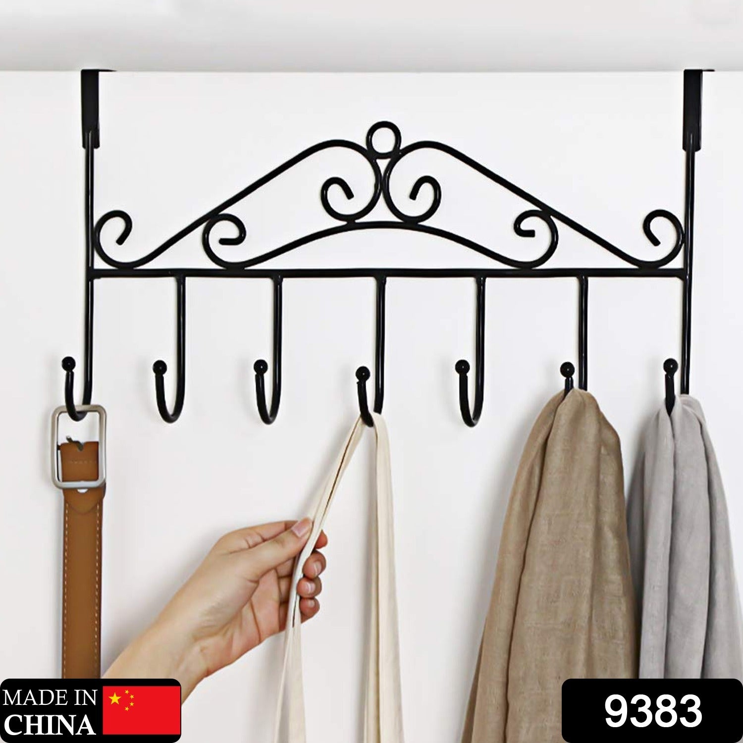 9383 Over The Door Hanger Rack 7 Hooks Decorative Ognazier Hook Rack Stylish Door Hanger Door Hook Hangers with 7 Hooks,Metal Hanging Rack for Home Office Use