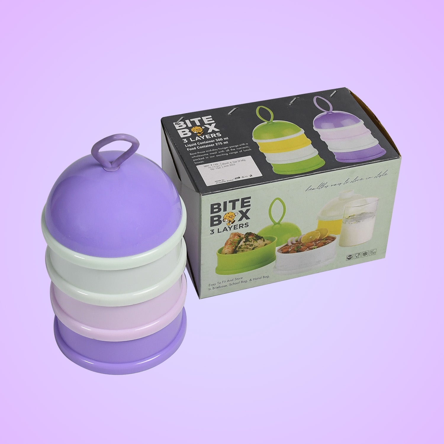 5924 3 Layer Cute Portable Baby Food Milk Powder Storage Box Bottle Container Milk Powder Baby Food Container Bowl. (Purple)