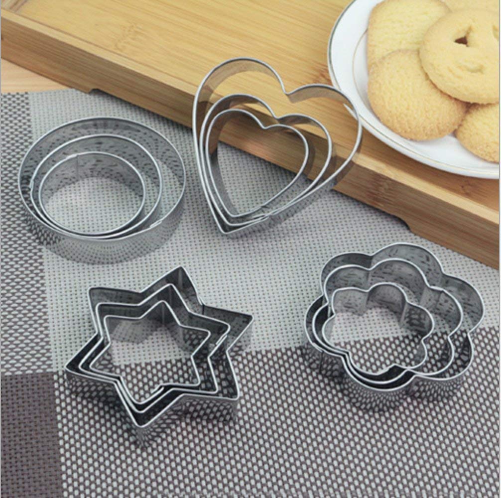 0813 Cookie Cutter Stainless Steel Cookie Cutter with Shape Heart Round Star and Flower (12 Pieces) 