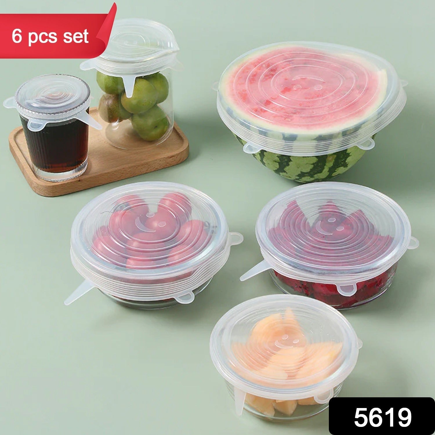 5619 Silicone Stretch Lids, Reusable Durable Food Storage Covers for Bowls, Fit for Different Sizes & Shapes of Container, Dishwasher & Freezer Safe - Set of 6 (113 Gm)