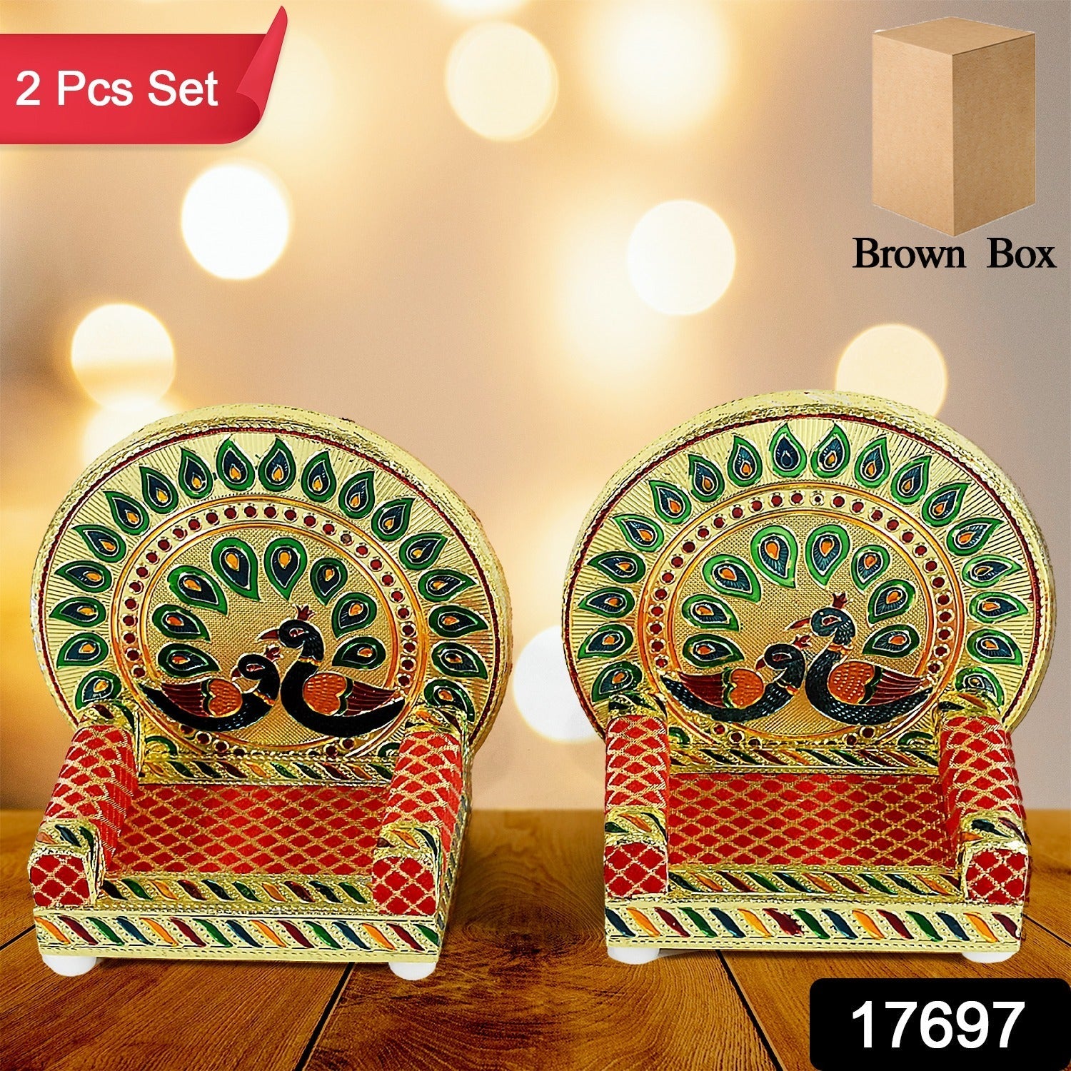 17697 Meenakari Work Laddu Gopal Singhasan for Pooja Mandir Wooden Krishna Ladoo Bal Gopal Sofa Asan, Home Decorative Premium Look Decorative Singhasan Suitable For Home, Office, Restaurant (2 Pc Set)