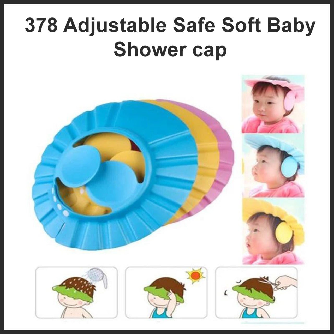 0378 Adjustable Safe Soft Baby Shower cap Gharbaar Store