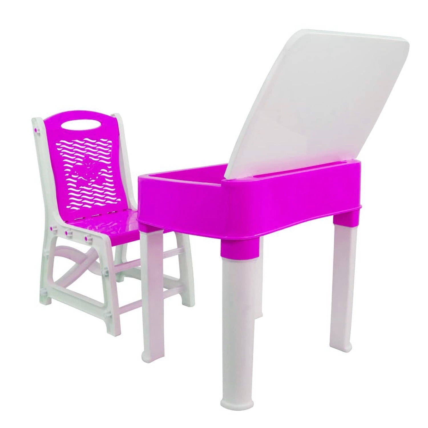 4631 Study Table And Chair Set For Boys And Girls With Small Box Space For Pencils Plastic High Quality Study Table (Pink)