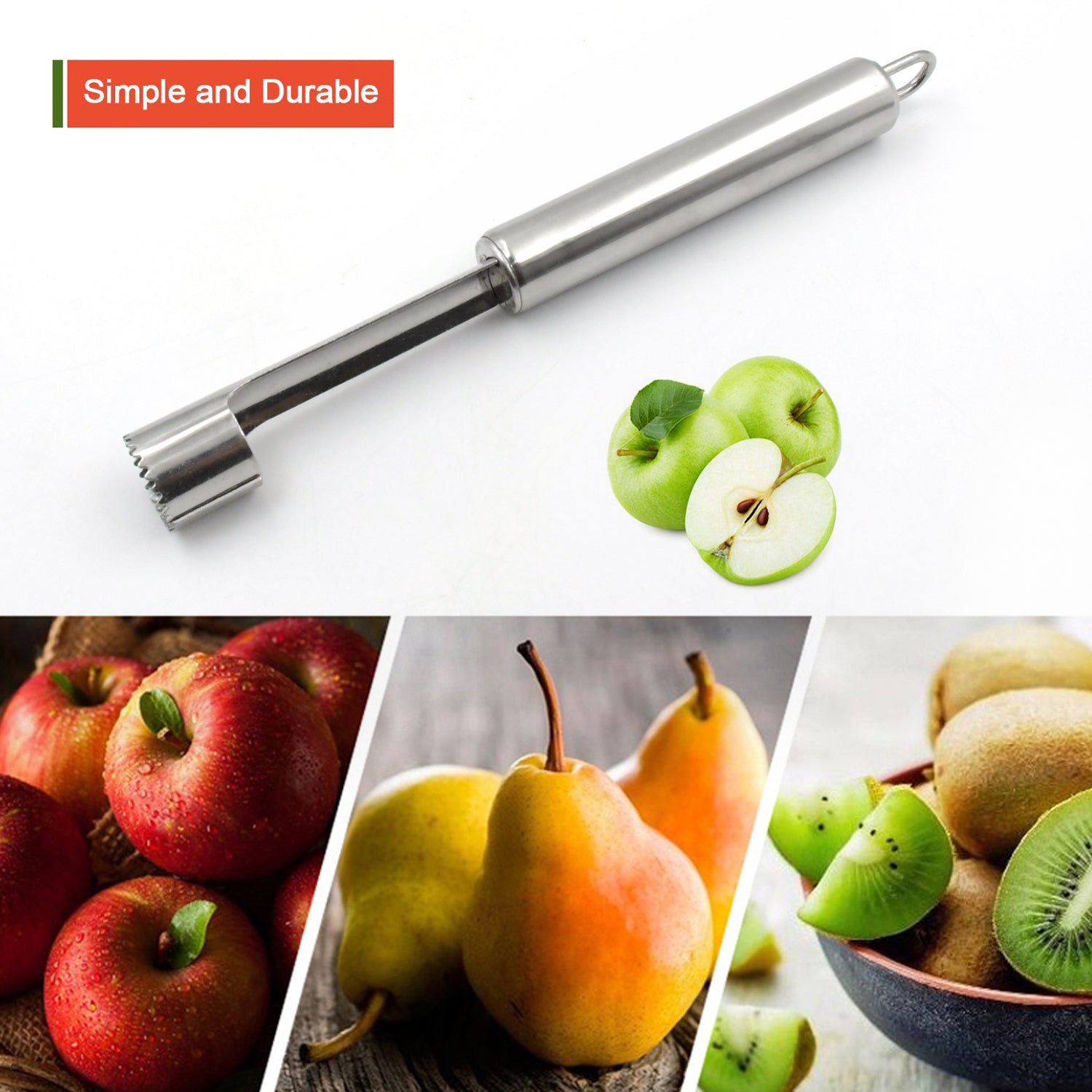 5506 Fruit Core Stainless Steel Set, Core Remover for Apple and Pear, Kitchen Prep Tool Fruit Core Remover Tool with Soft Handle, Apple Corer Stainless Steel, Kitchen Gadget Dishwasher Safe