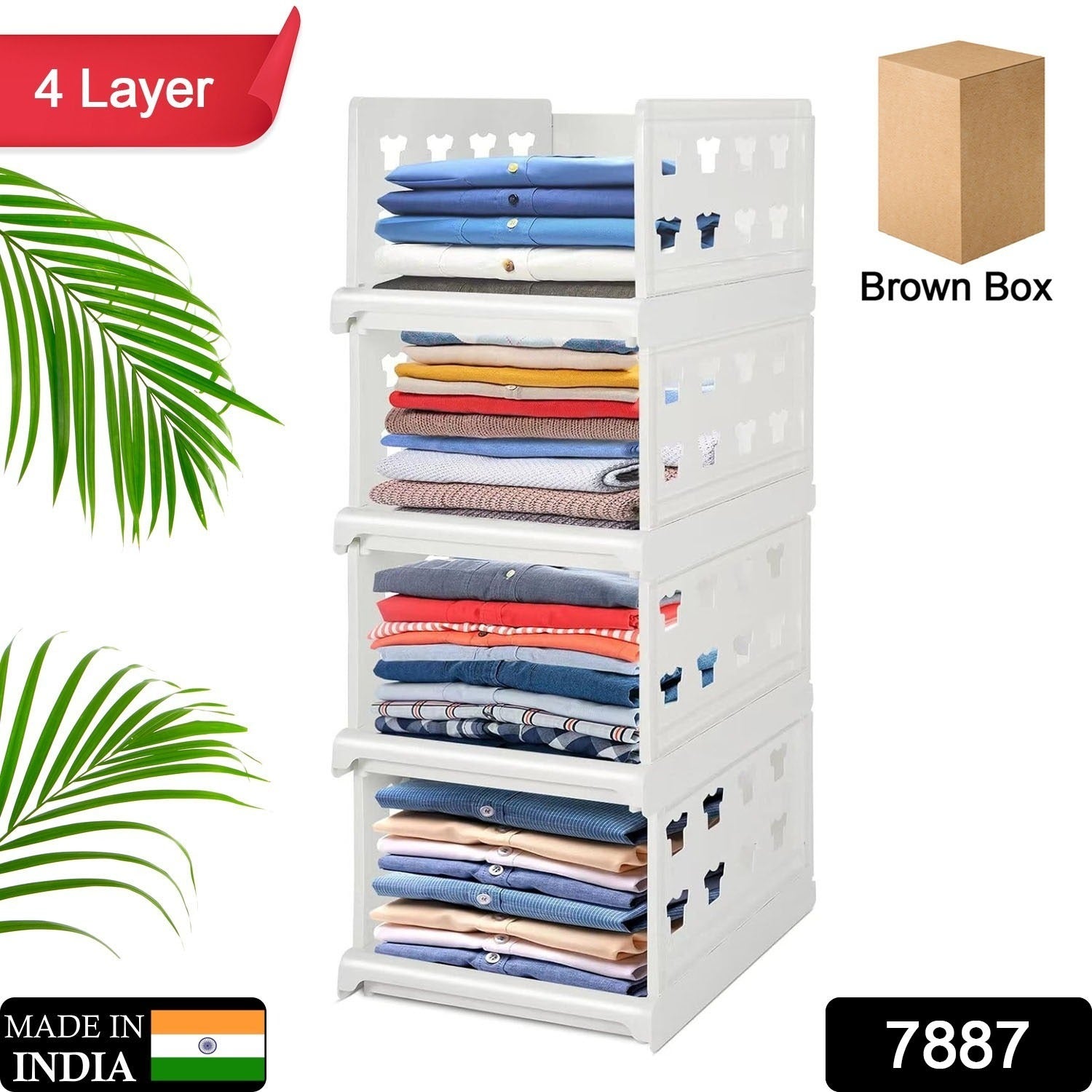 7887 4 Layer Stackable Multifunctional Storage,for Clothes Foldable Drawer Shelf Basket Utility Cart Rack Storage Organizer Cart for Kitchen, Pantry Closet, Bedroom, Bathroom, Laundry (4 Layer 1 Pc)