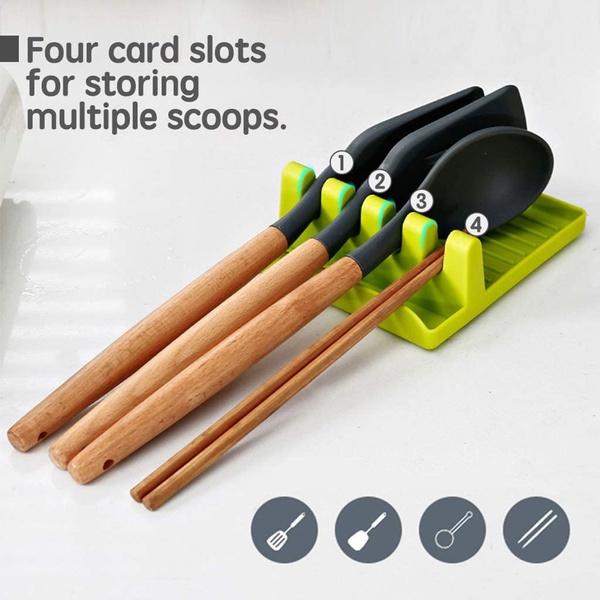 5544 Utensil Storage Rack - Heat Resistant Silicone Spoon Rests Mat Stand Cooking 4-Slots Spatula Holder Tray